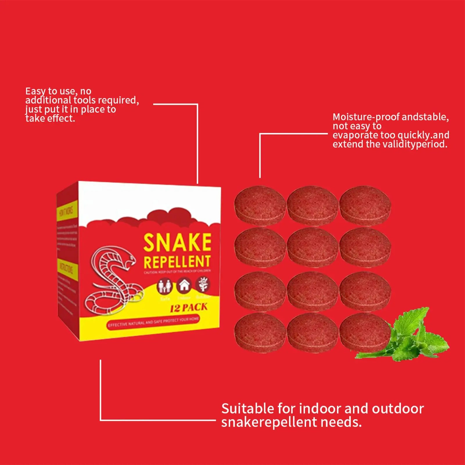 Snake Out Tablets For Outdoors Powerful Long-Lasting Rainproof 12 Piece Yard Get Rid Of Snake Pill For Indoor Outdoor Yard Zpaxo