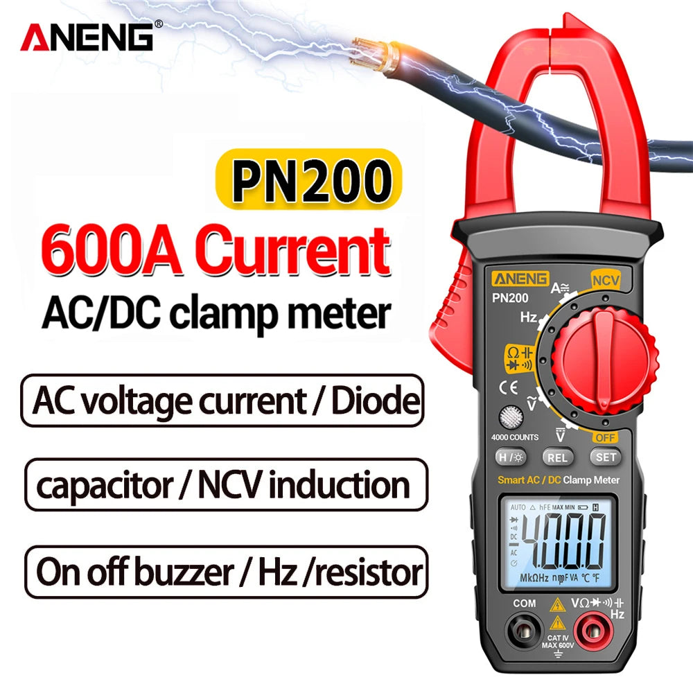 ANENG PN200 Digital Clamp Meters NCV Ohm Test DC AC 600A Current 4000