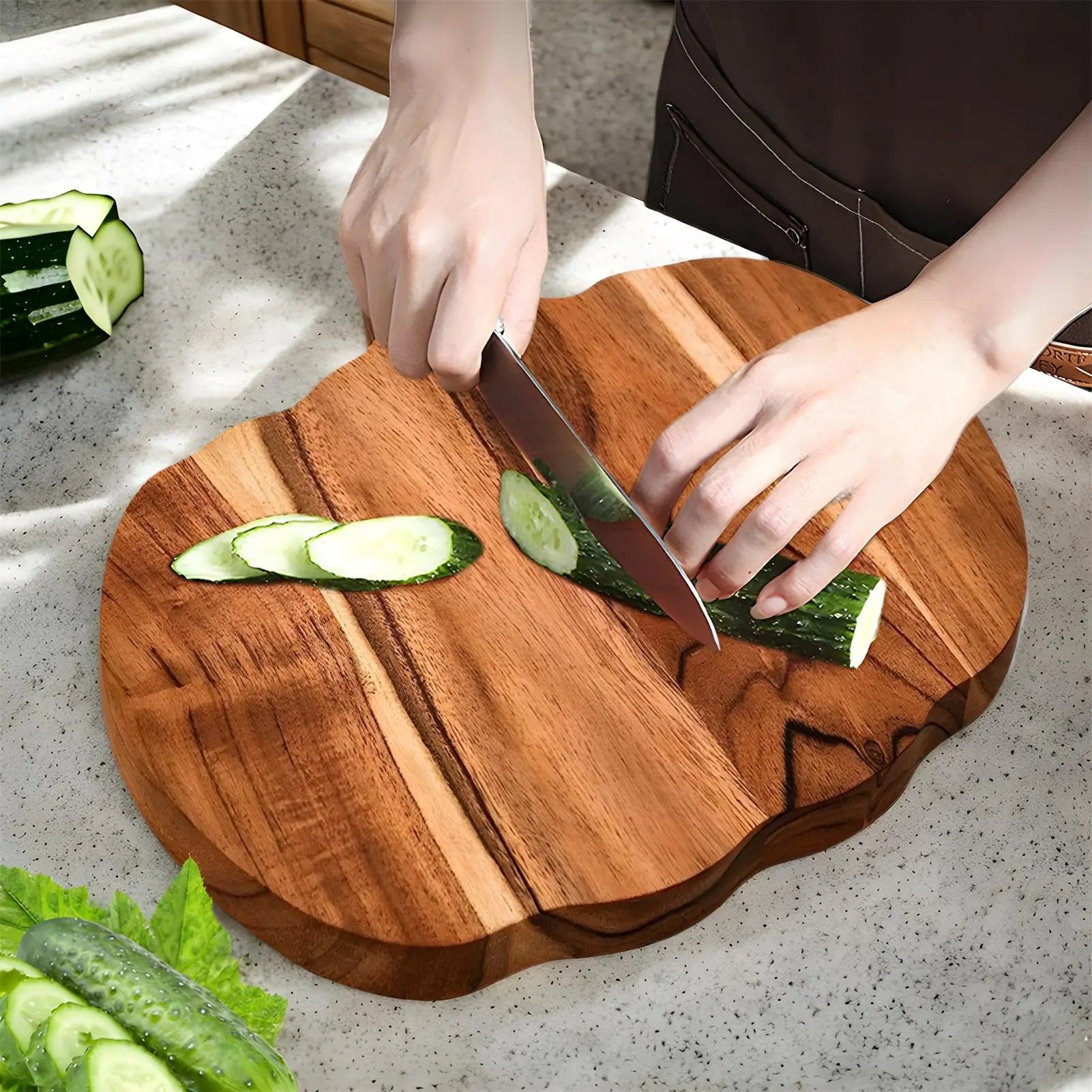 Kitchen Cutting Board Halloween Wooden Serving Platter Pumpkin Shaped Kitchen Wood Cutting Board With Handle for Chopping Meat Zpaxo
