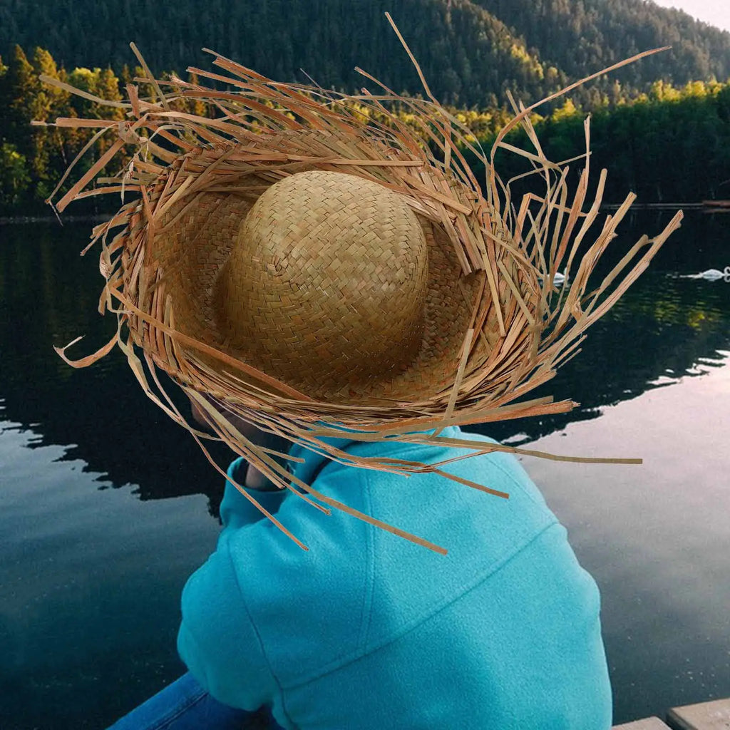Hawaiian Party Hat Women Woven Straw Sun Shade Tropical Beach