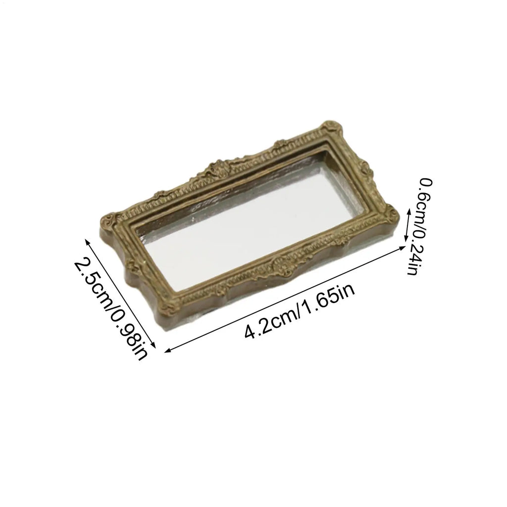 Toy House Mirrors Antique Resin Furniture Mini Mirror For Crafts Art Wall Tabletop Bedroom Vanity Toy House Scene Display Zpaxo