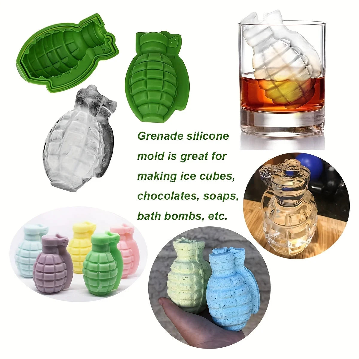 1 Grenade Shape Ice Cube Mold Food Grade Silicone Easy Release