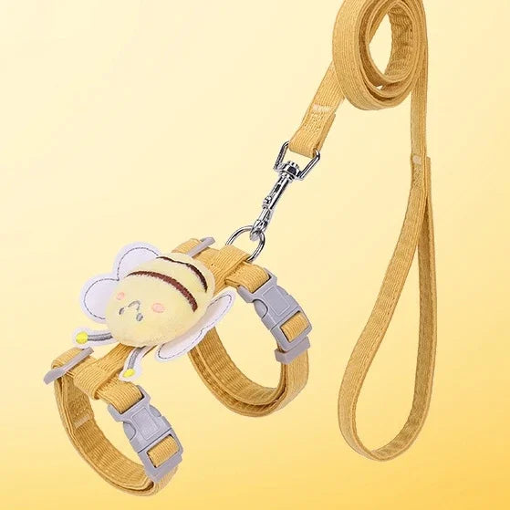 Cat Harness Leash Collar Adjustable Cartoon Bee Double Layer Dog