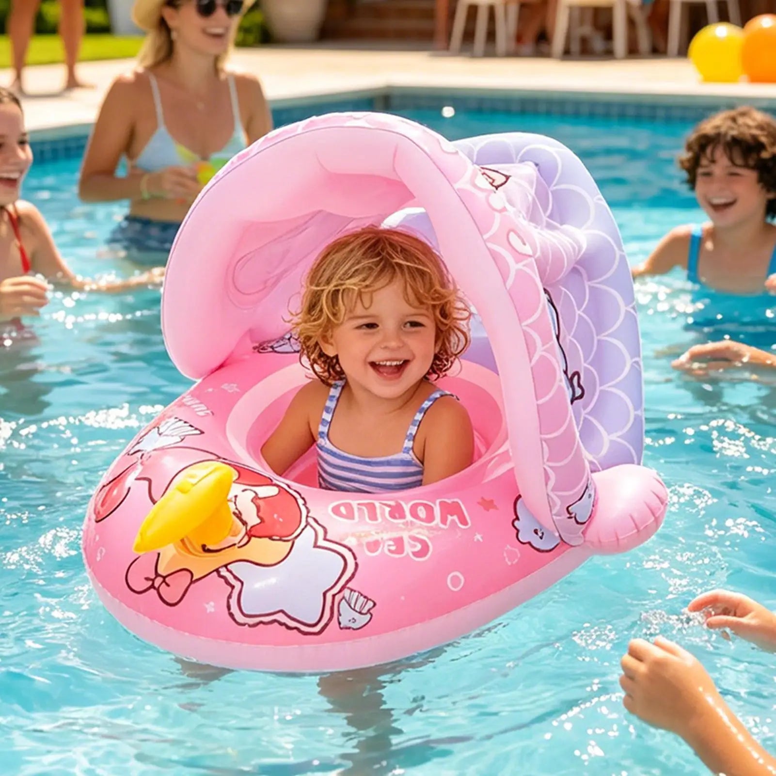 Kids Swimming Pool Floats Sun Protection Inflatable Ring With Canopy Kids Swimming Float For Bath Beach Tub Shower Summer Zpaxo