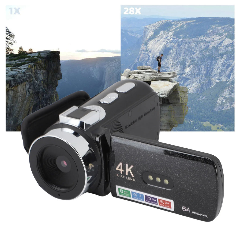 Video Camera 4K Camcorder 64MP HD Wifi Rotation Screen Digital