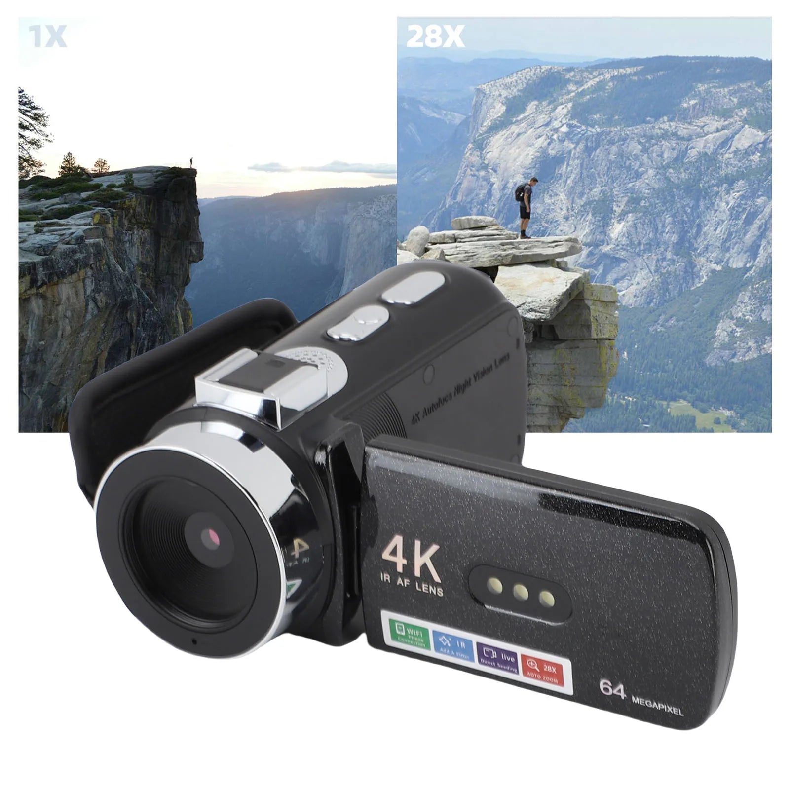 Video Camera 4K Camcorder 64MP HD Wifi Rotation Screen Digital