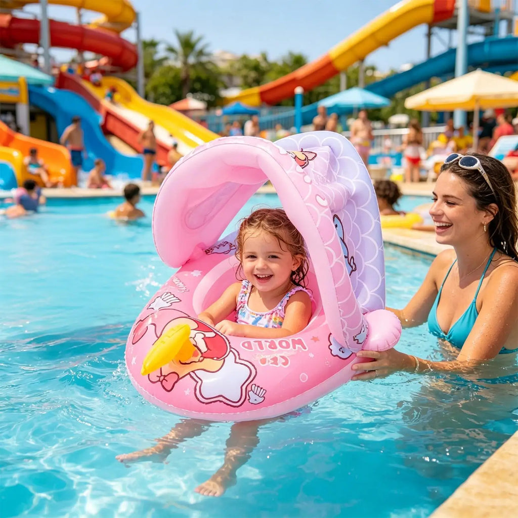 Kids Swimming Pool Floats Sun Protection Inflatable Ring With Canopy Kids Swimming Float For Bath Beach Tub Shower Summer Zpaxo