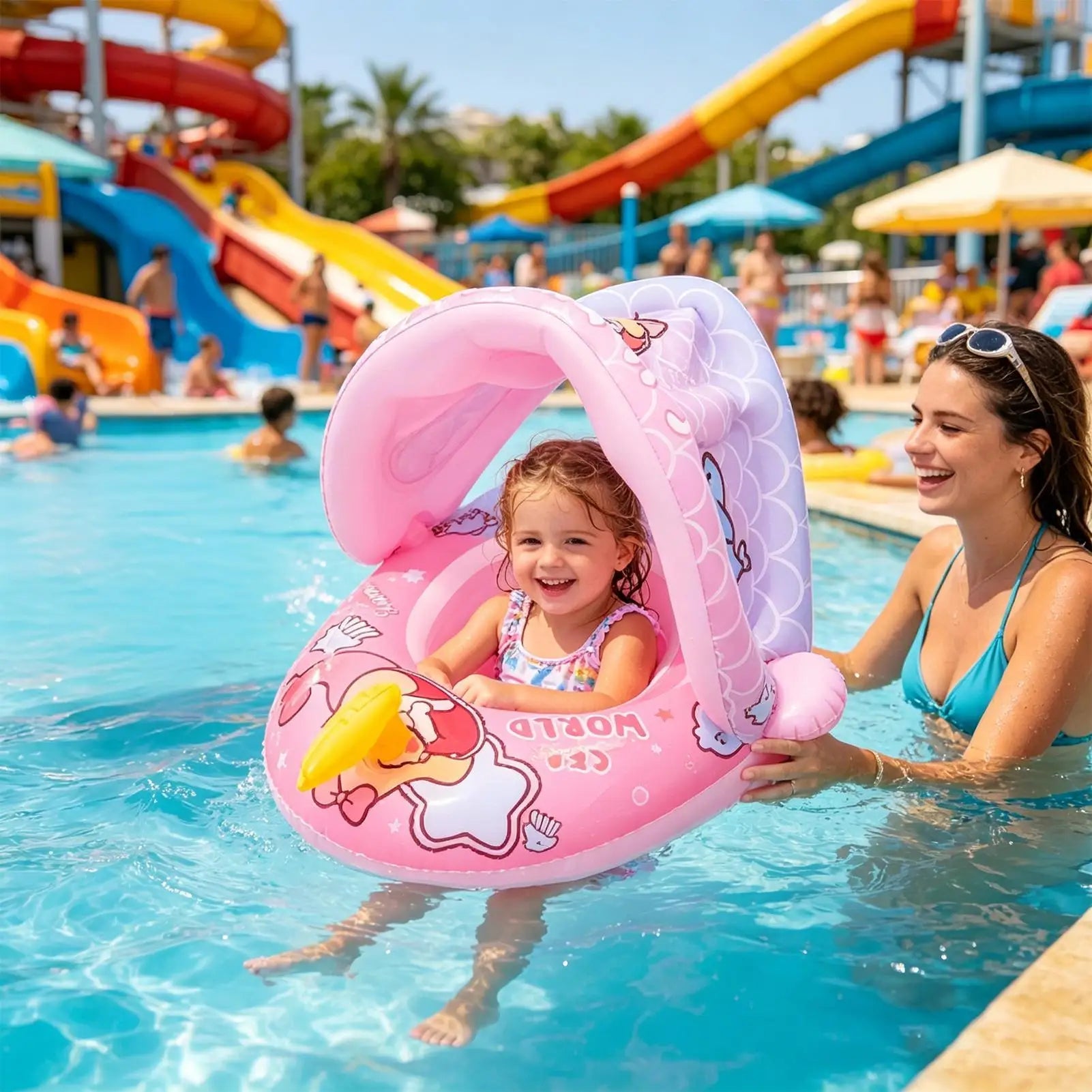Kids Swimming Pool Floats Sun Protection Inflatable Ring With Canopy Kids Swimming Float For Bath Beach Tub Shower Summer Zpaxo