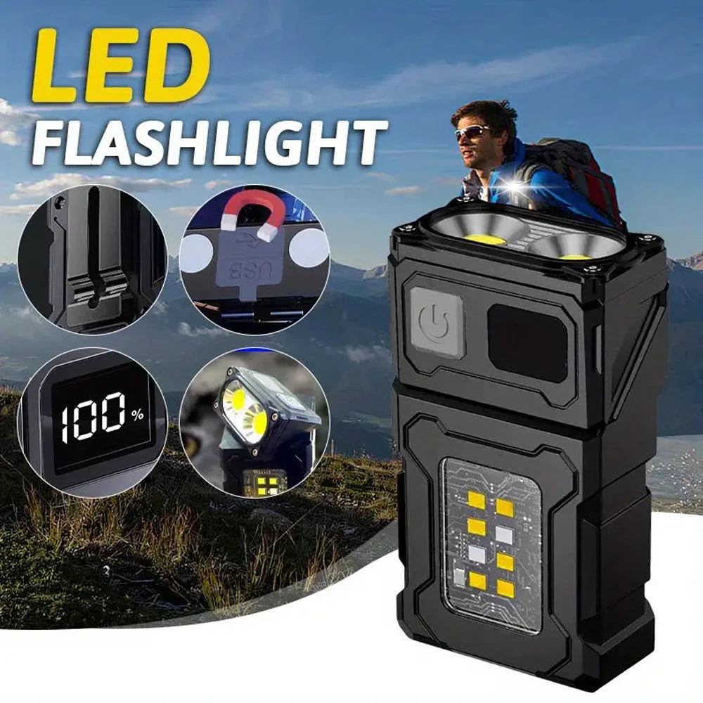 Portable LED COB Flashlight – Magnetic Rechargeable 8-Mode Torch