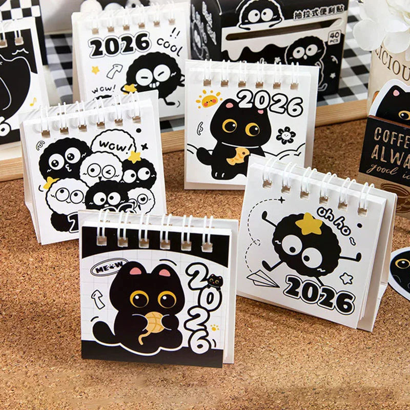2PCS Random Mini 2026 Calendar Portable Cute Cat Office School Supplies Calendar Monthly Planner Desk Accessories Decor Record Zpaxo