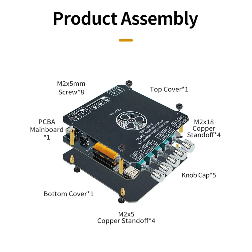 160Wx2+220W 2.1 Channel Power Audio Stereo Subwoofer Amplifier Board Bluetooth-Compatible 5.1 TREBLE Bass note tuning AMP Zpaxo