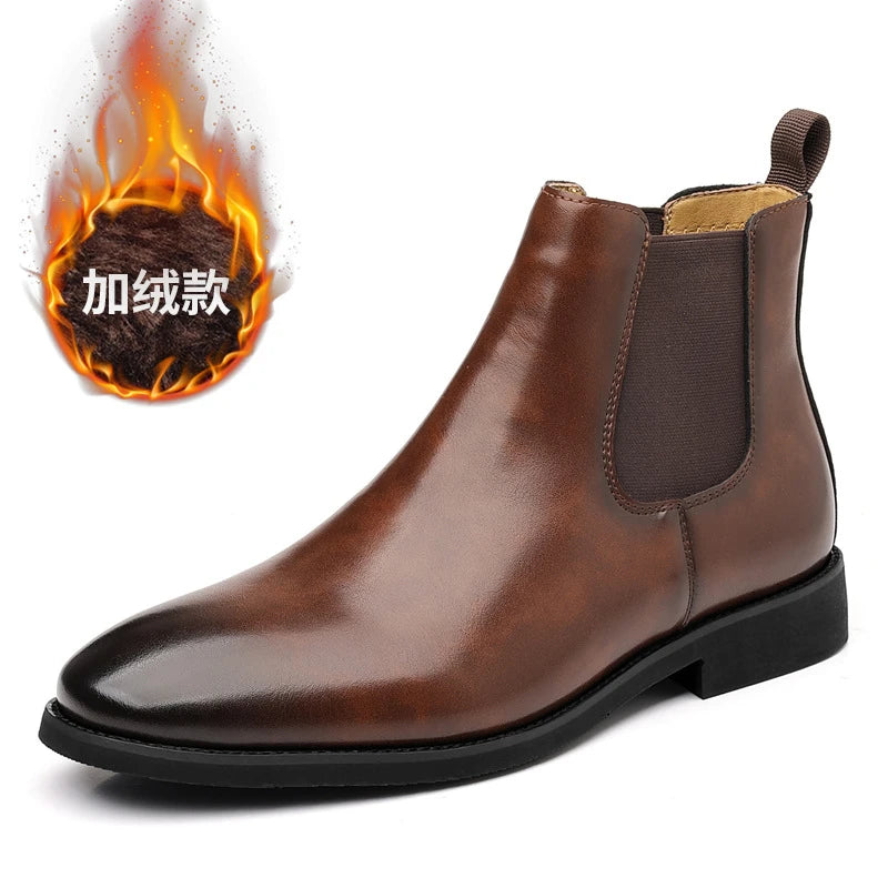 Mens Brown Chelsea Boots Leather Elastic Band Slip Ankle British Zpaxo Coffee Velvet 39 China Mainland