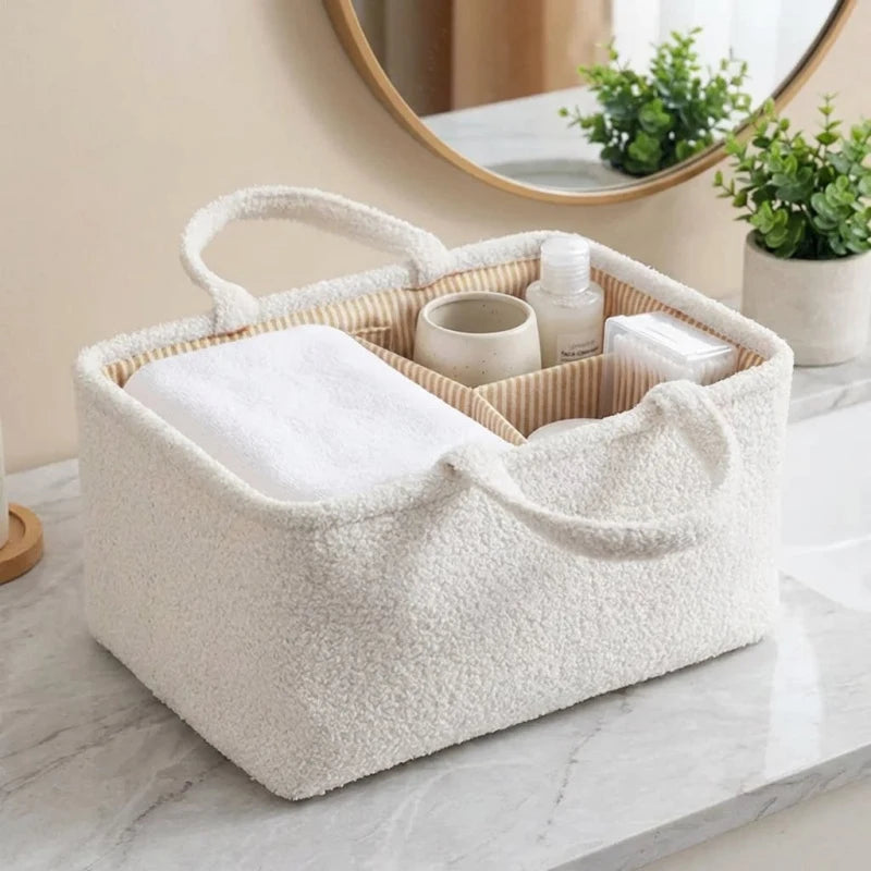 Portable Divided Storage Basket Fabric Handle Handbag Home Living