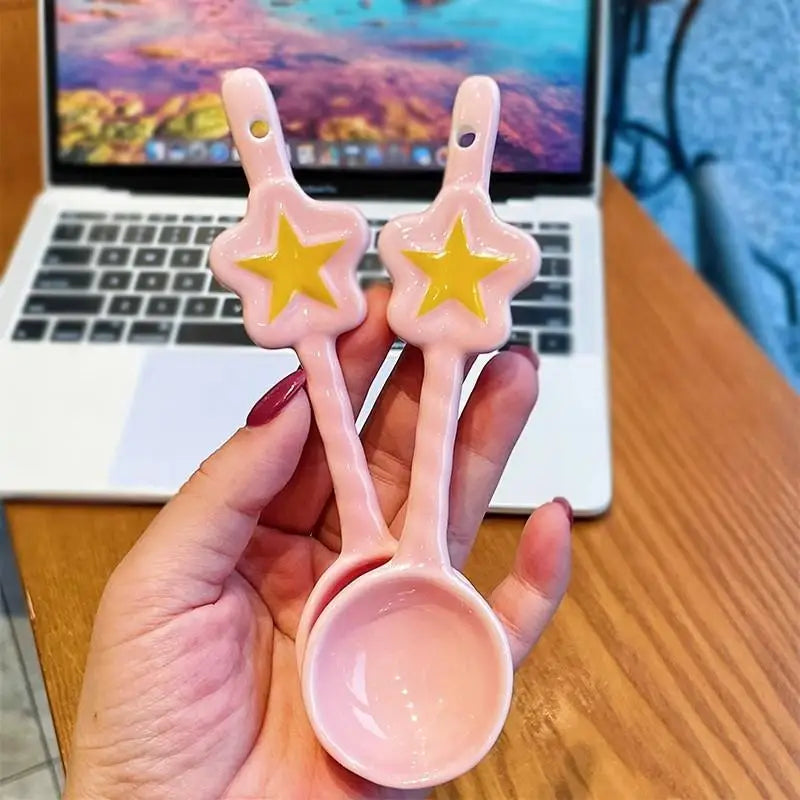 Cute Ceramic Star Frog Soup Spoon Korean Ice Cream Hand Painted
