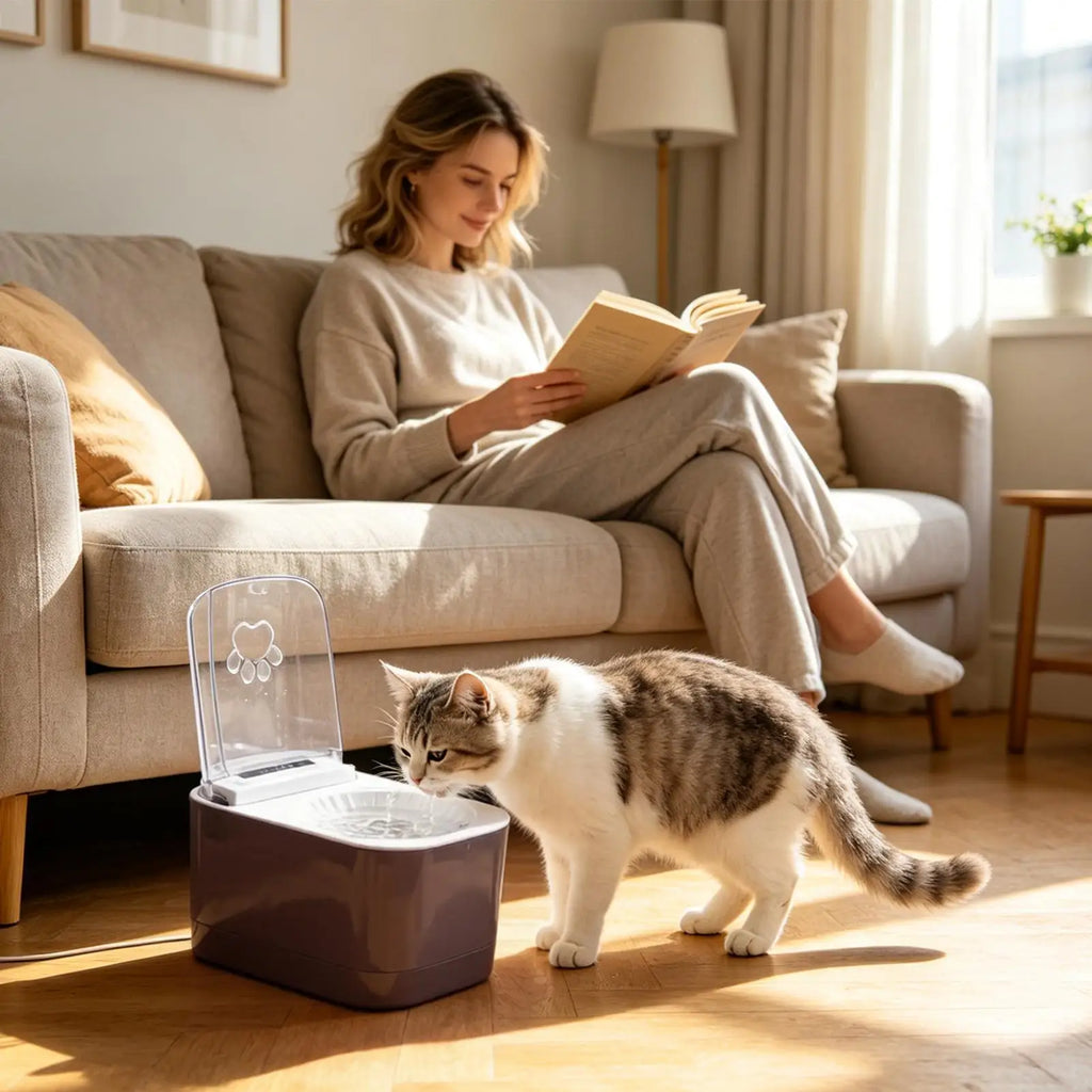 Cat Fountain Automatic Drinking Bowl Pet Sensor Opening Cover Home