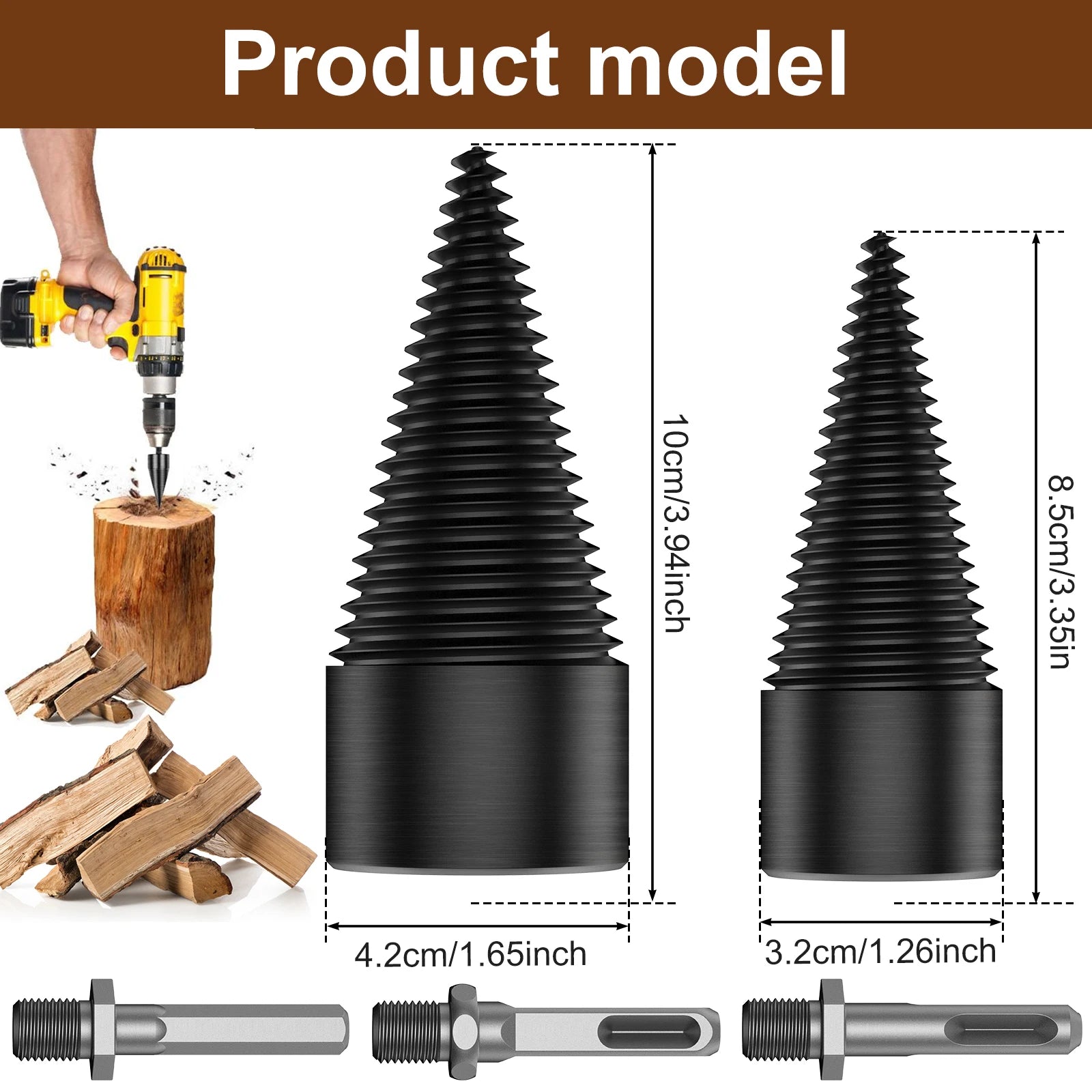 1/2PC Firewood Log Splitter 32/42mm Sturdy High-Carbon Steel Wood Log Splitter Screw Cones Drill Bit with Hex/Round/Square Shank Zpaxo Type A