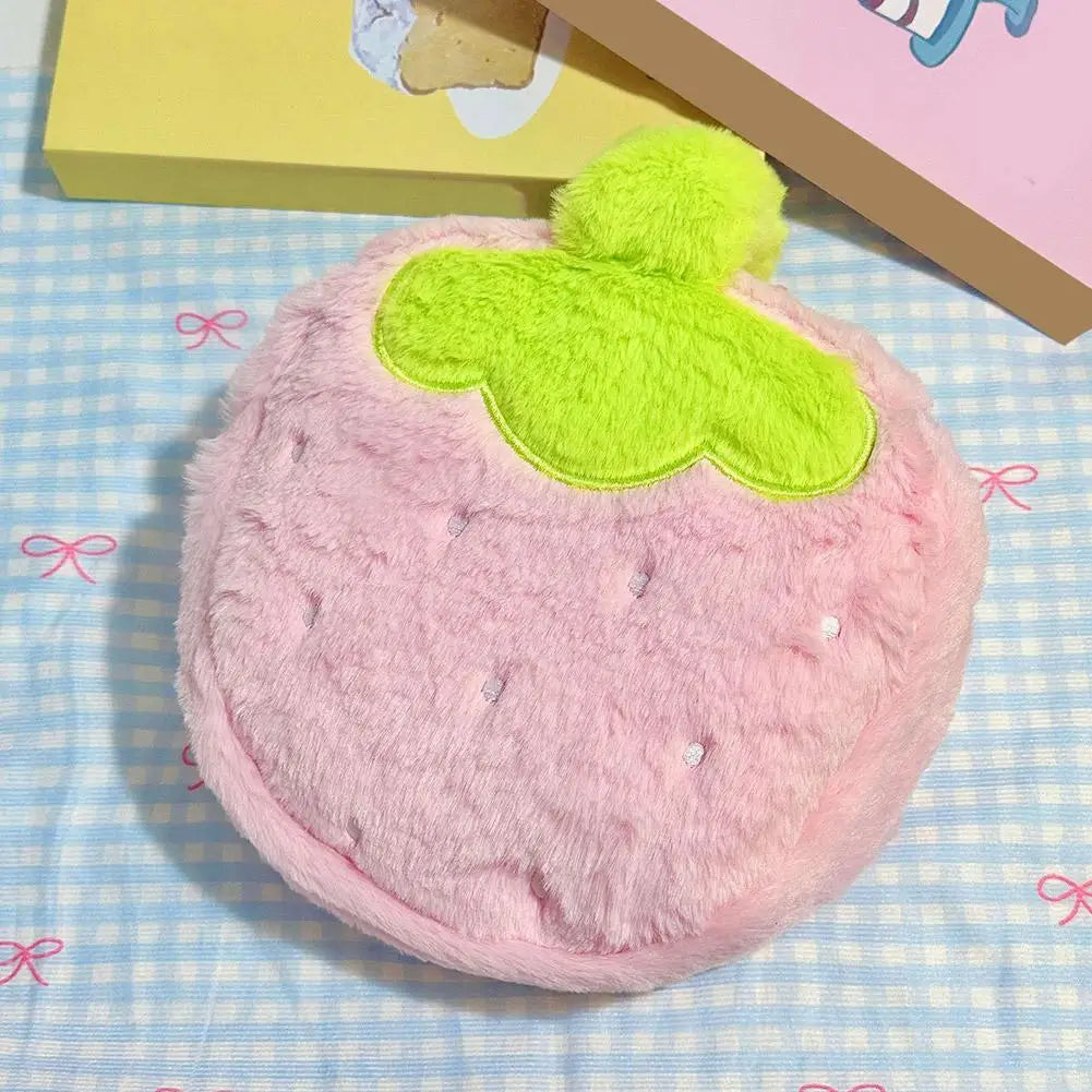 1/2pcs Strawberry Plush Makeup Bag Cute Large Capacity Travel Cosmetic Case Toiletry Pouch with Handle Girls Brush Storage Organ Zpaxo