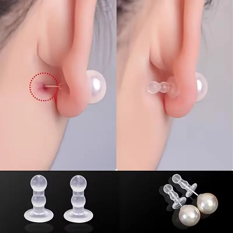 12pcs Silicone Ear Stud Backings – Anti-Piercing Full Coverage Plugs, Transparent DIY Jewelry Supplies Zpaxo