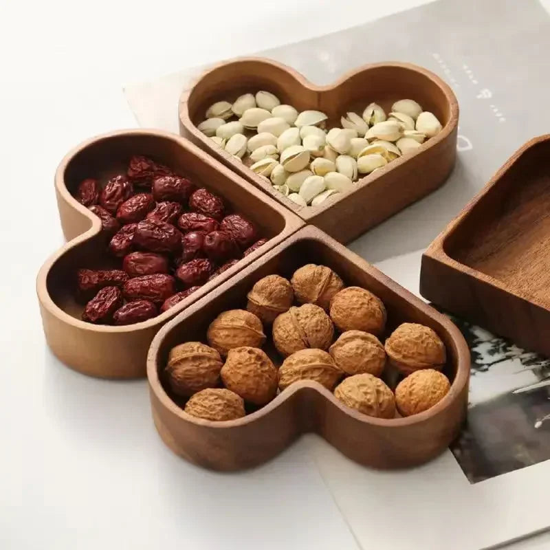 Stackable Solid Wood Candy & Dried Fruit Tray – Heart Design Wood Serving Tray Zpaxo