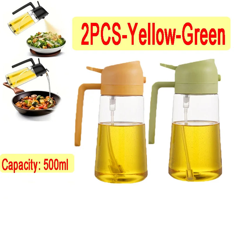 2in1 500ml Plastic kitchen oil sprayer Spray Oil Olive spray bottle for oil Dispenser BBQ Baking Roasting Picnic Kitchen Tool Zpaxo green-yellow