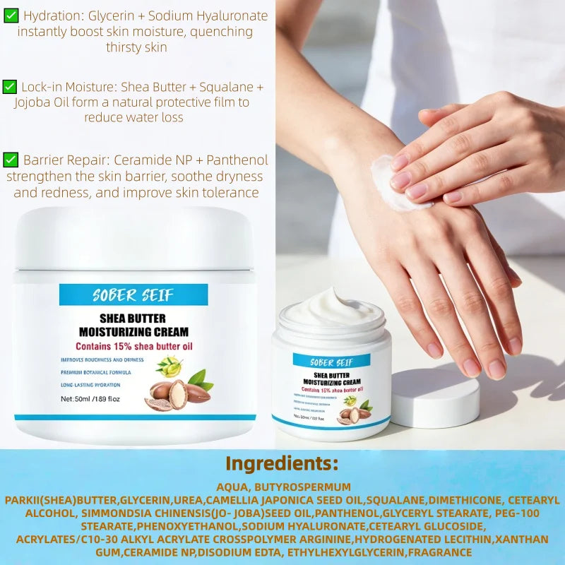 Shea Butter Moisturizing Cream 48H Hydration Barrier Repair Full Body Use Zpaxo