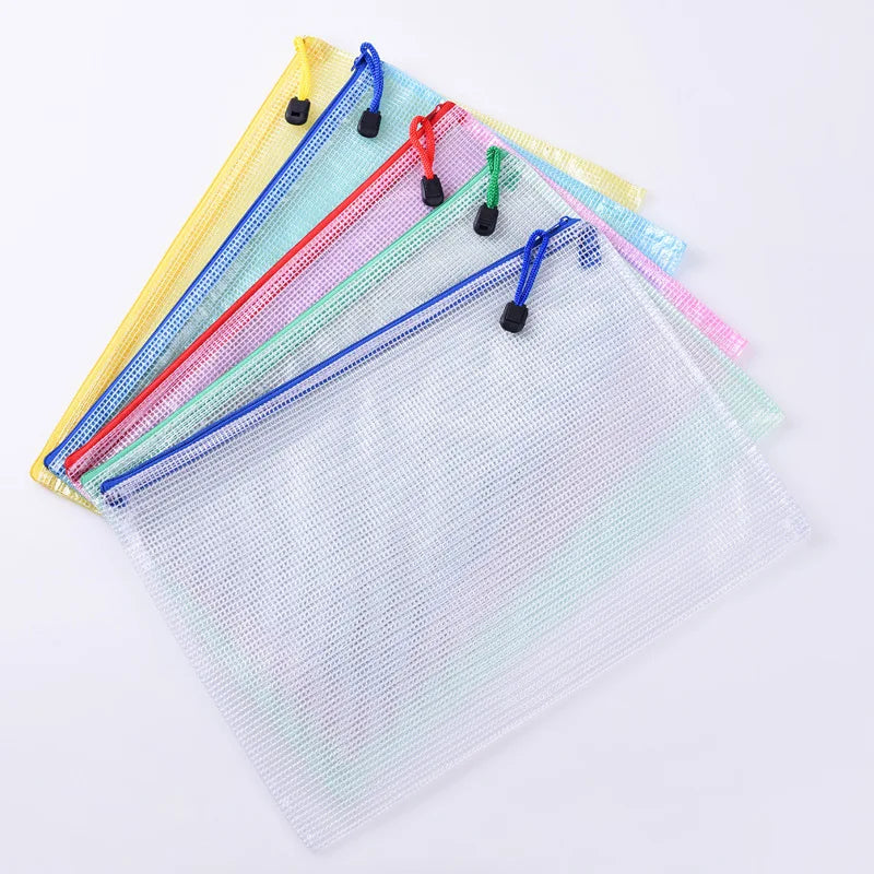5Pcs A5 Stationery Storage Folder File Mesh Zipper Pouch Document Bag Zip File Folders School Office Supplies Zpaxo