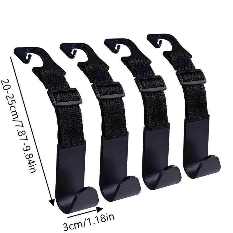 Car Seat Headrest Hooks 4-Pack – Adjustable Auto Storage Clips
