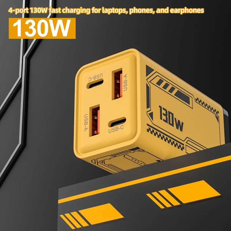 130W 4 Ports 2USB+2PD Gan Charger Quick Charge EU US UK USB-C QC 3 0