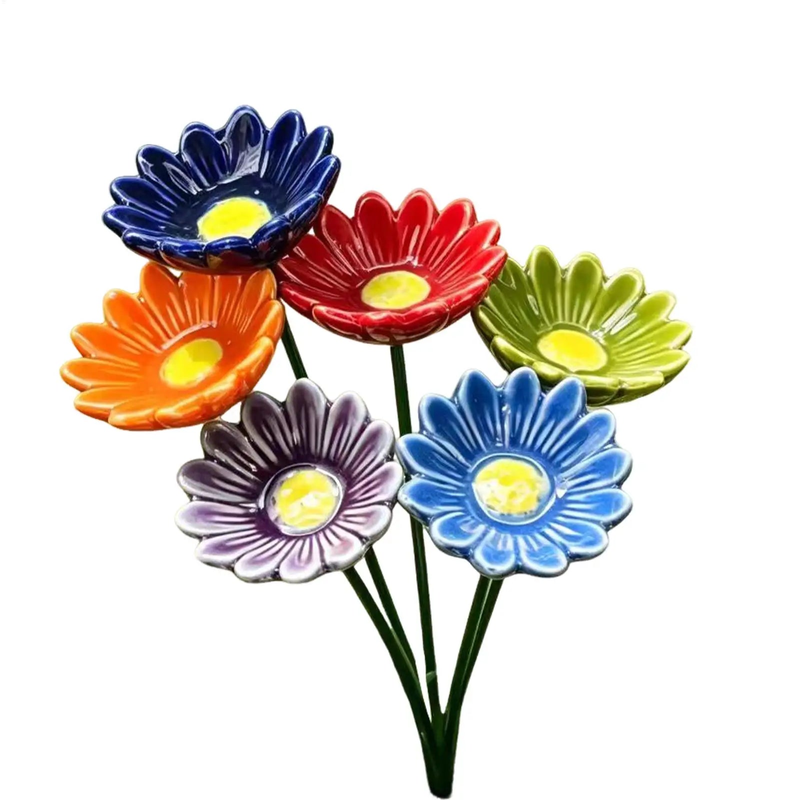 Ceramic Bee Watering Station for Garden 6 Pieces Ceramic Flower Shaped Bird Bath Bee Drinking Station for Bird Butterfly Zpaxo Default Title