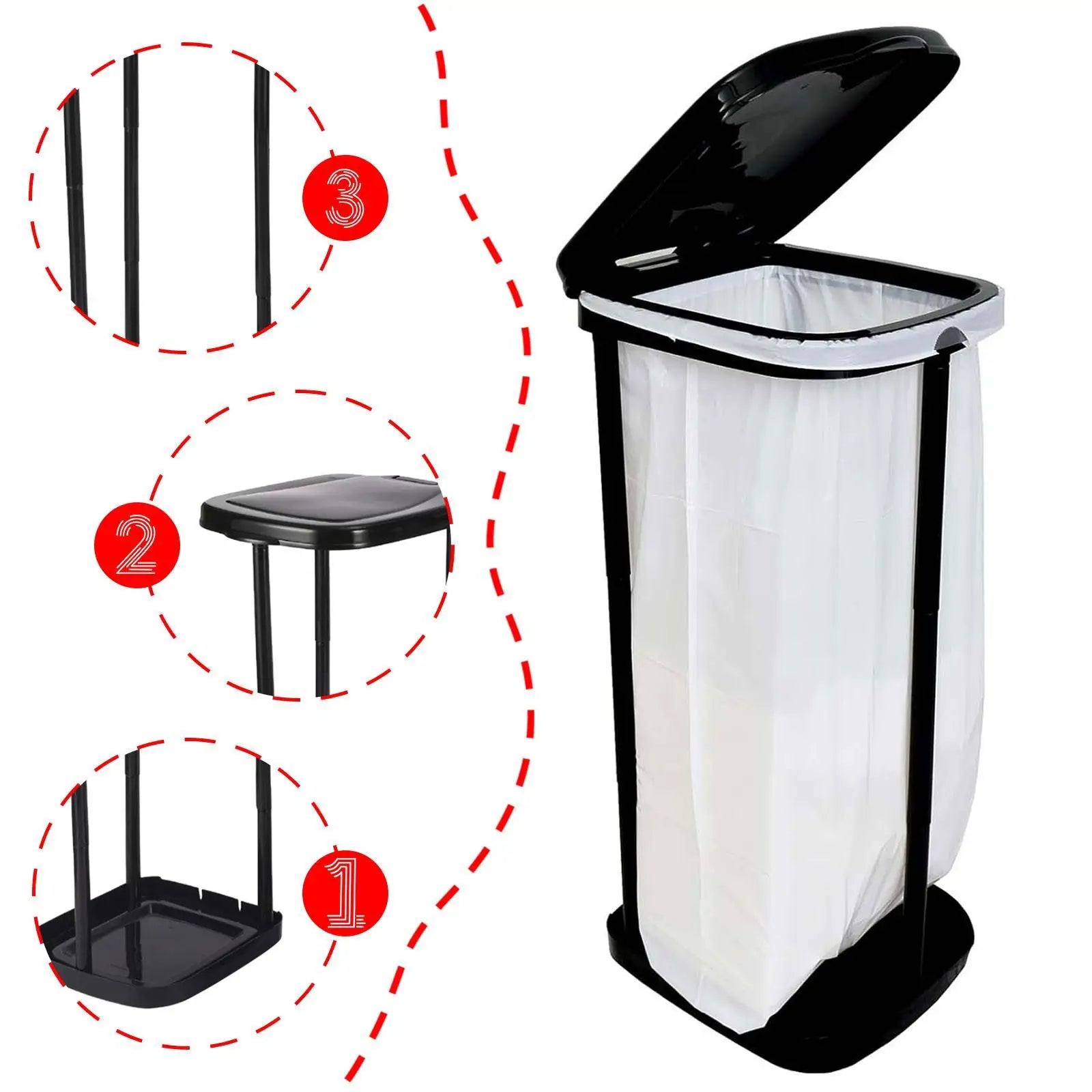 Portable Trash Bag Holder – Adjustable Flip Lid Waste Bin Trash Bag Holder Zpaxo