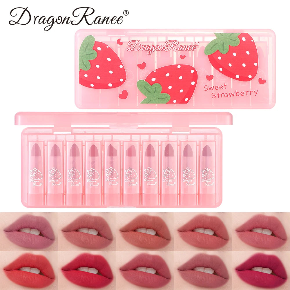 Ten-Piece Lipstick Set, Velvet Matte Finish, Silky and Delicate Finish, Long-Lasting, Waterproof, Enhances Complexion, Lipstick Set Zpaxo Dr184