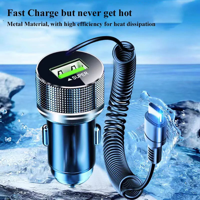 EDEBA Metal USB Car Charger C Cable 12V Fast Charging Vehicle Adapter