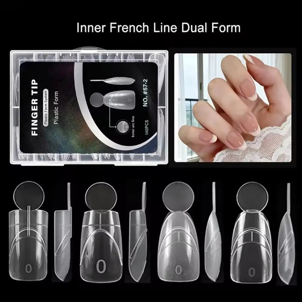 140PCS Matte Surface French Nail Dual Forms with Inner French Line Quick Extension Full Cover Dual Nail Molds 14 Sizes Reusable Zpaxo