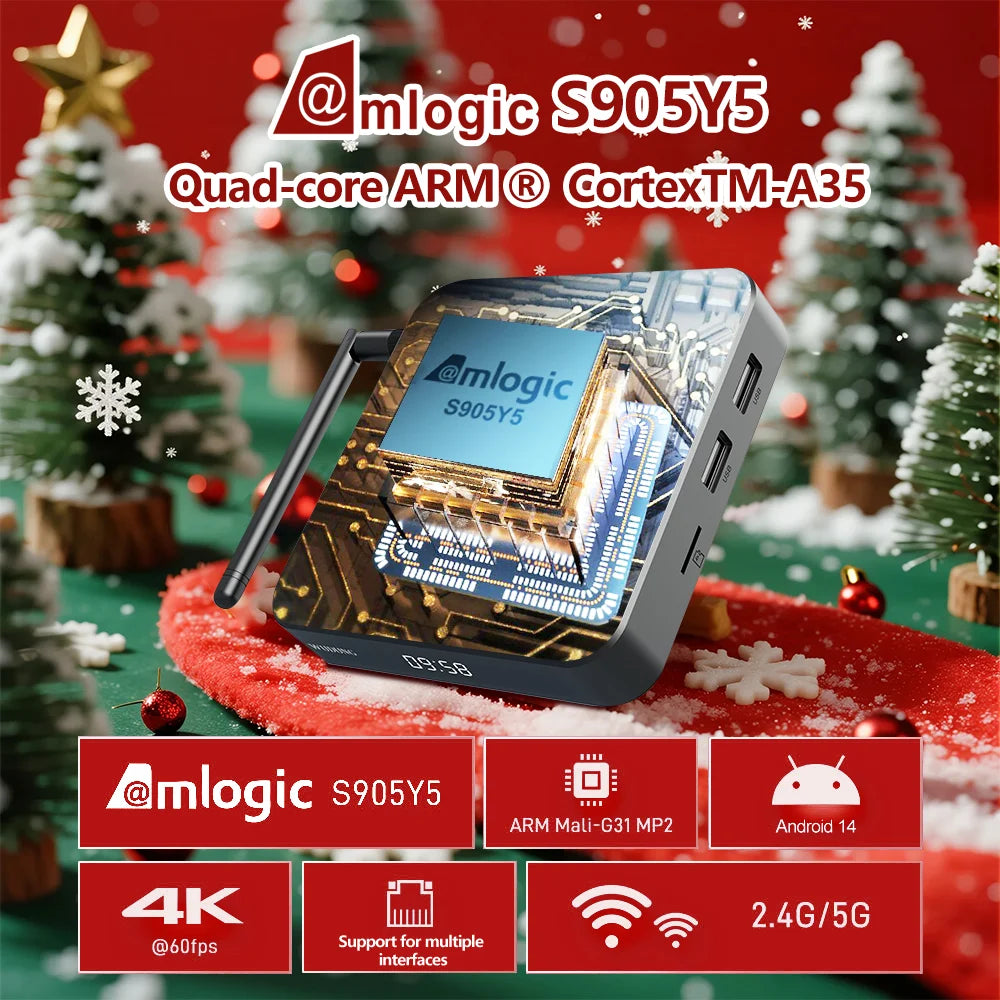 Wudung WD05 Android14 TV Box Amlogic S905Y5 Quad Core 4+32GB AV1 BT Zpaxo