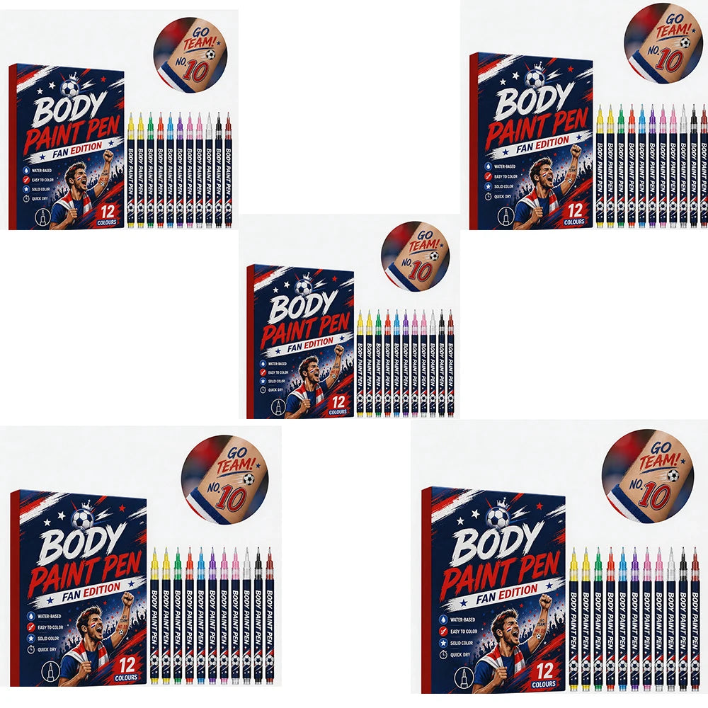 Sports Fan Body Paint Markers, 12 Vibrant Colors Quick Dry Water-Based Face & Body Pens for Game Day & Carnival Zpaxo 5boxed