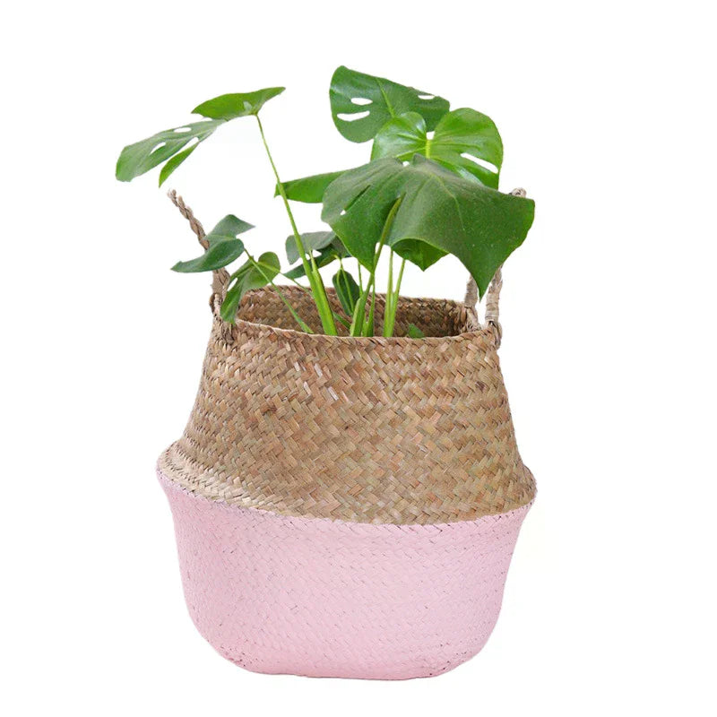 Sundries Organizer Rattan Flower Pots Container Storage Supplies Foldable Basket Weaved Storage Baskets With Handle Laundry Toys Zpaxo