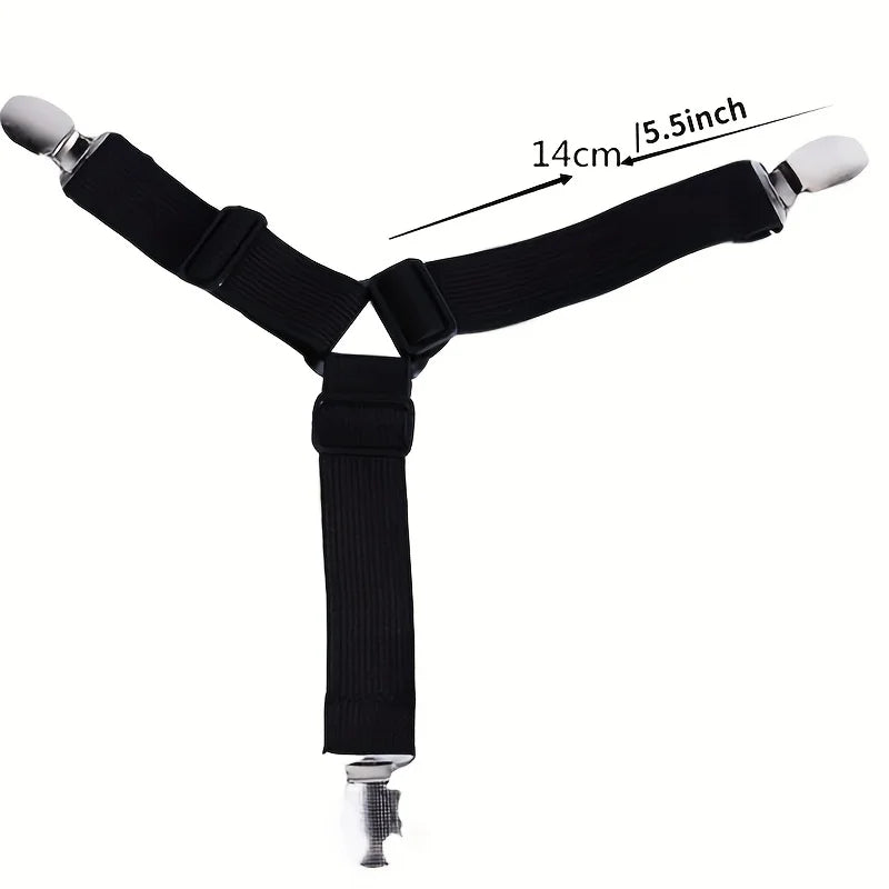 Black Knitted Sheet Straps 4-Pack Adjustable Bed Fasteners Gripper
