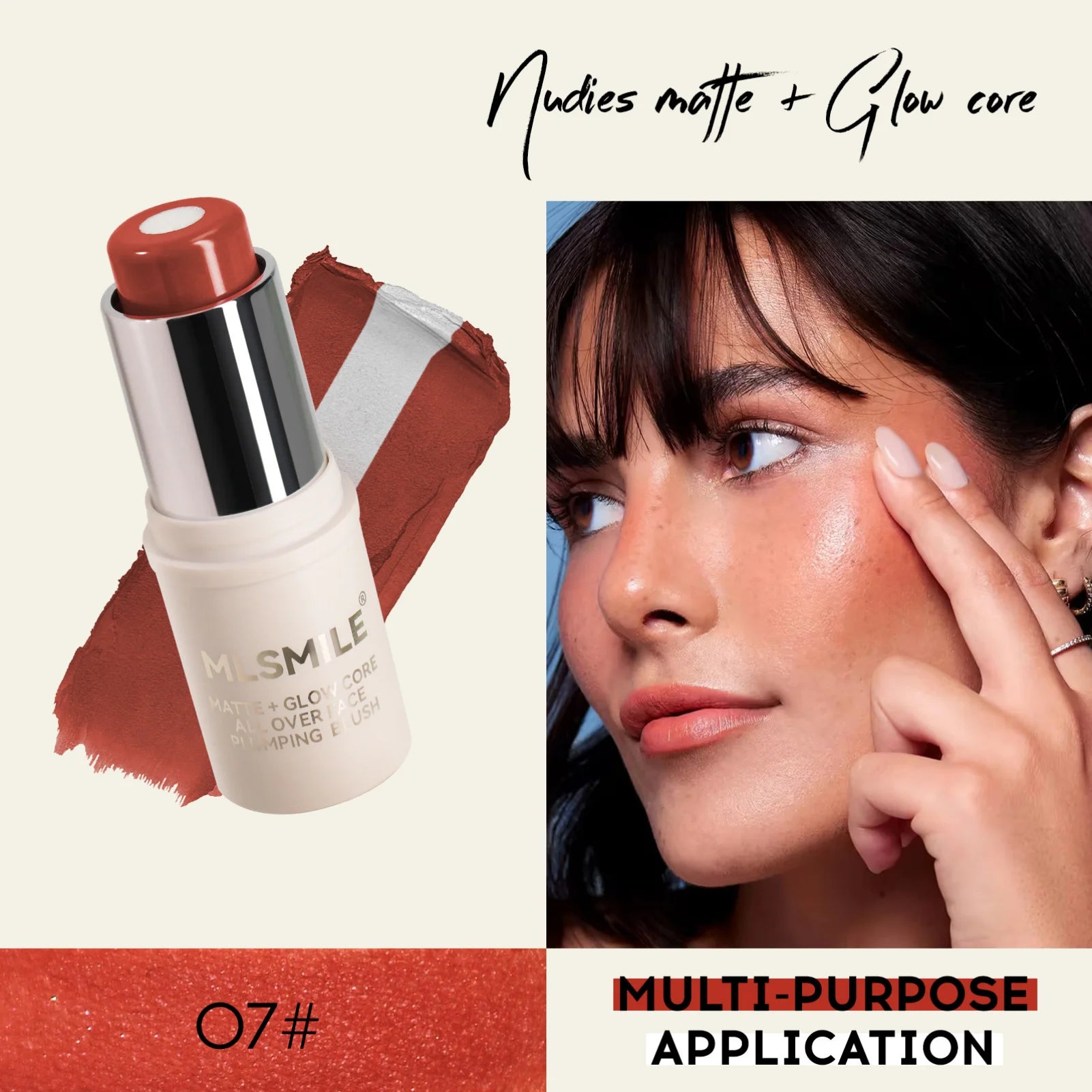 1PC 2-in-1 Berry Tone Sandwich Blush Stick - Long-Wearing, Matte & Highlighting, Contouring, Multi-Functional Solid Blusher Zpaxo 07