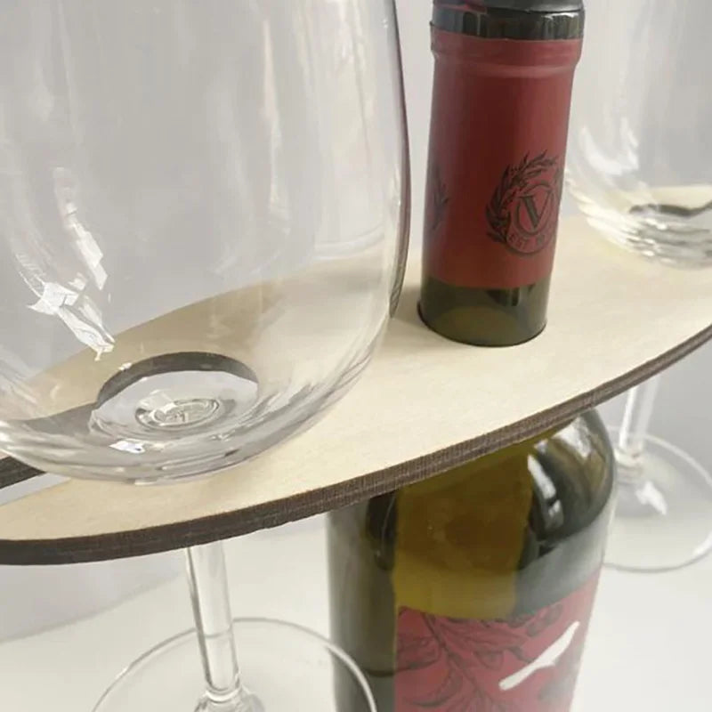 Portable Wooden Wine Bottle and Glass Holder Holiday Wine Holder Personalized Wine Glasses Holder Party Supplies Zpaxo