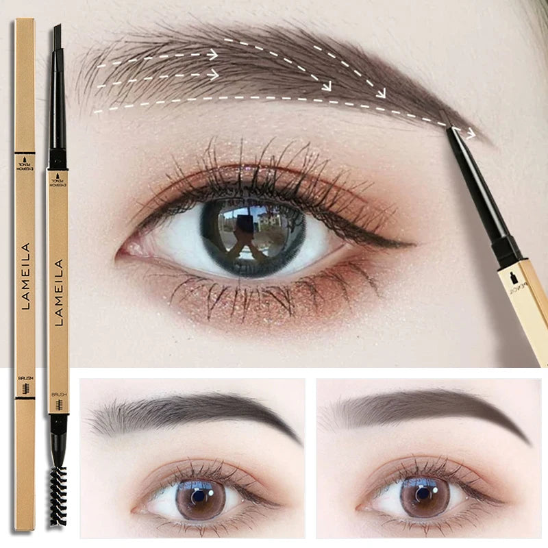 2 in 1 Deluxe Golden Strip Eyebrow Pencil 5 Colors Dual-Ended Long-Lasting Waterproof Precise Application Delicate Eye Makeup Zpaxo