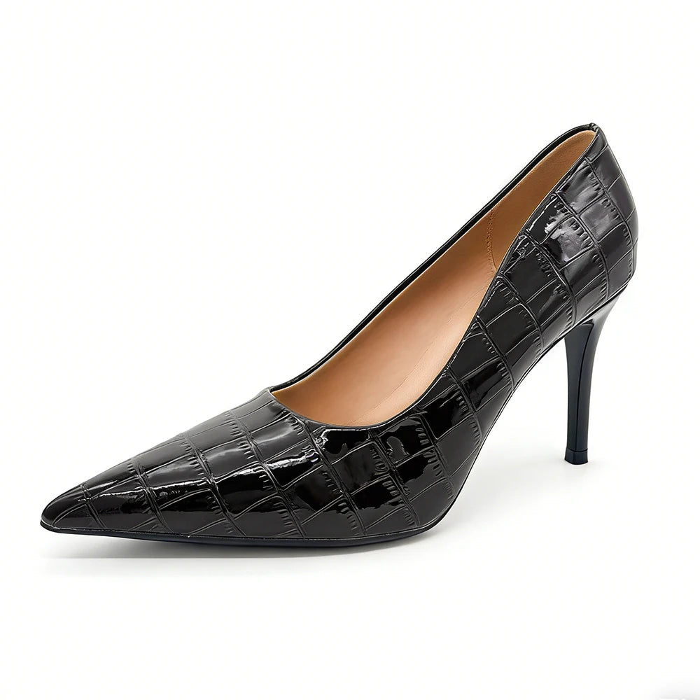 Women's Black Stiletto Pumps – Pointed Toe PU Leather Heels
