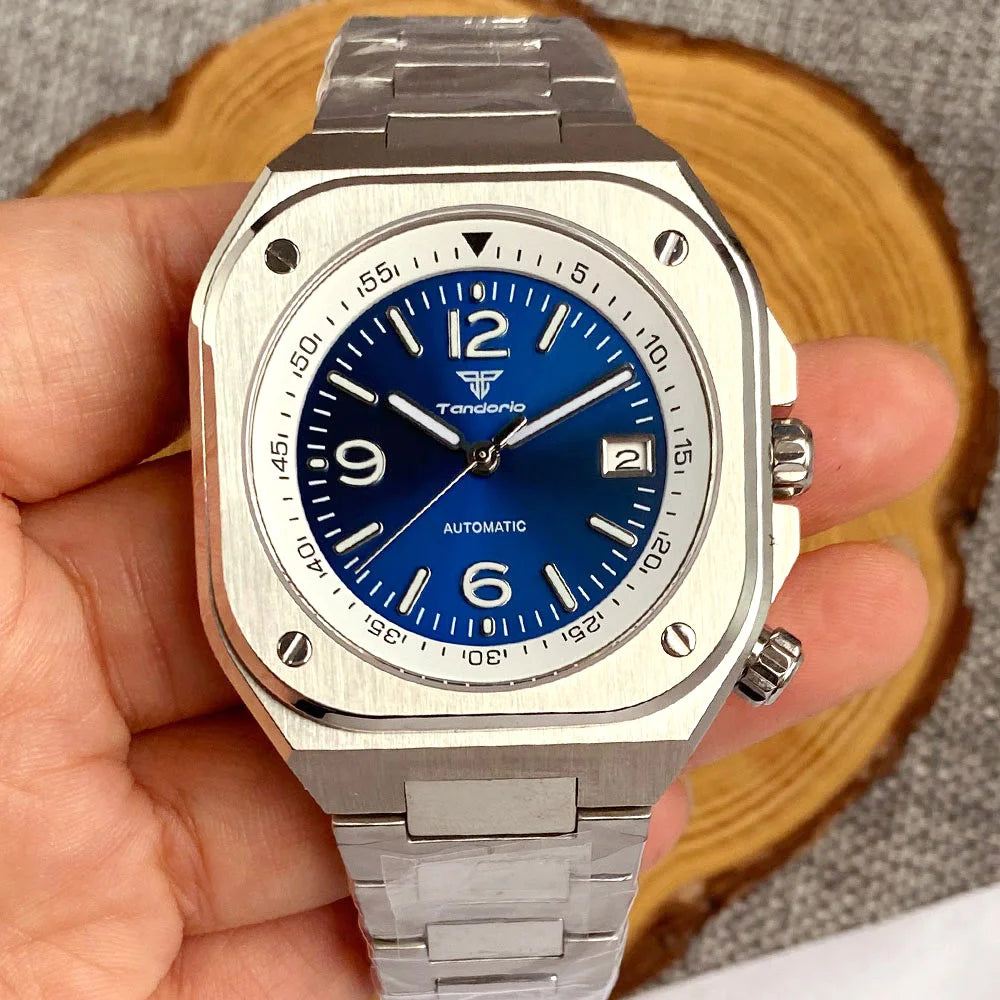 AR Sapphire Glass 42mm Square Steel Mechanical Men Watch S NH35AA Movt 150m Waterproof Elegance Dive Watches Black/Ice Blue Dial Zpaxo logo blue 1