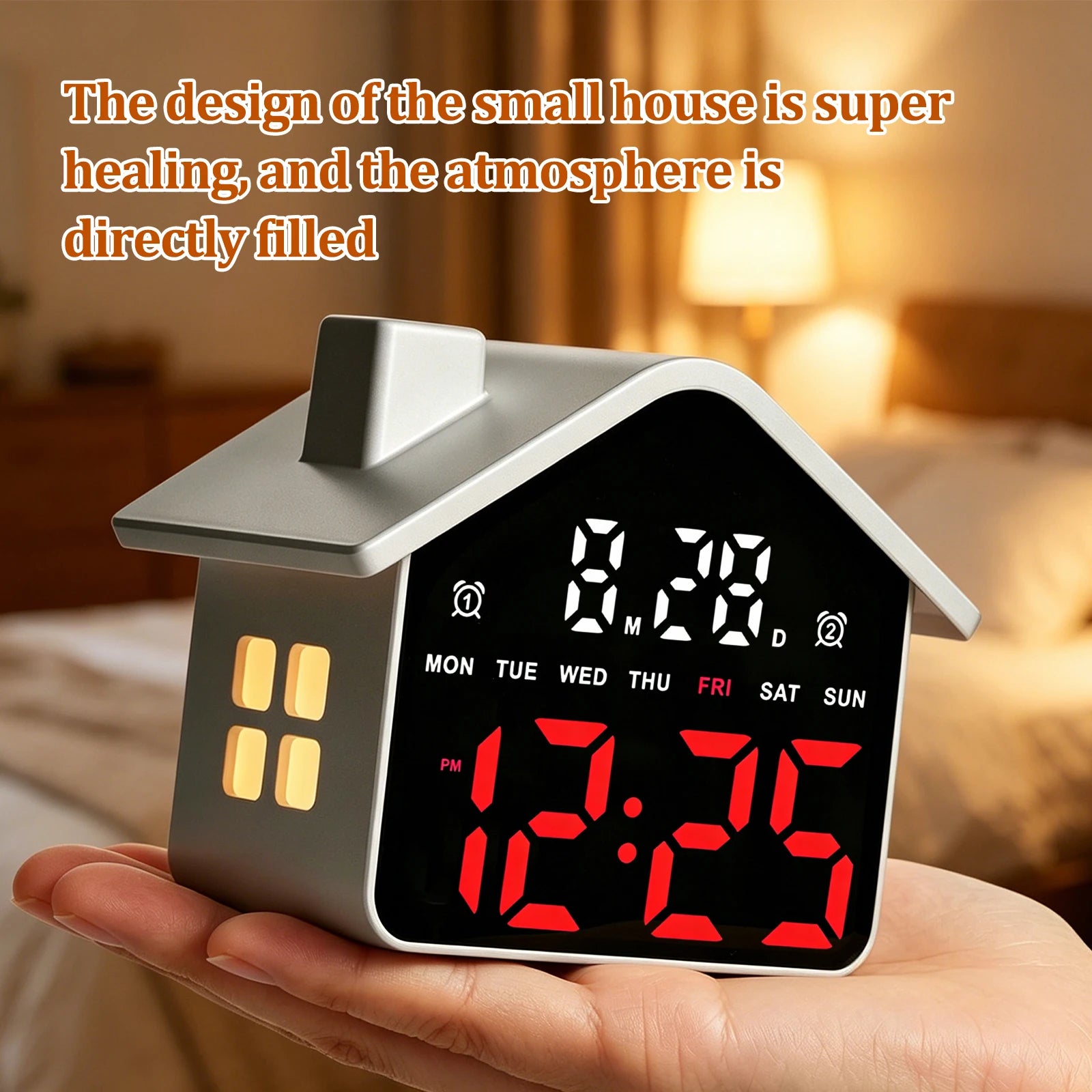 Led House Shaped Digital Alarm Clock Simple Electronic Small Night