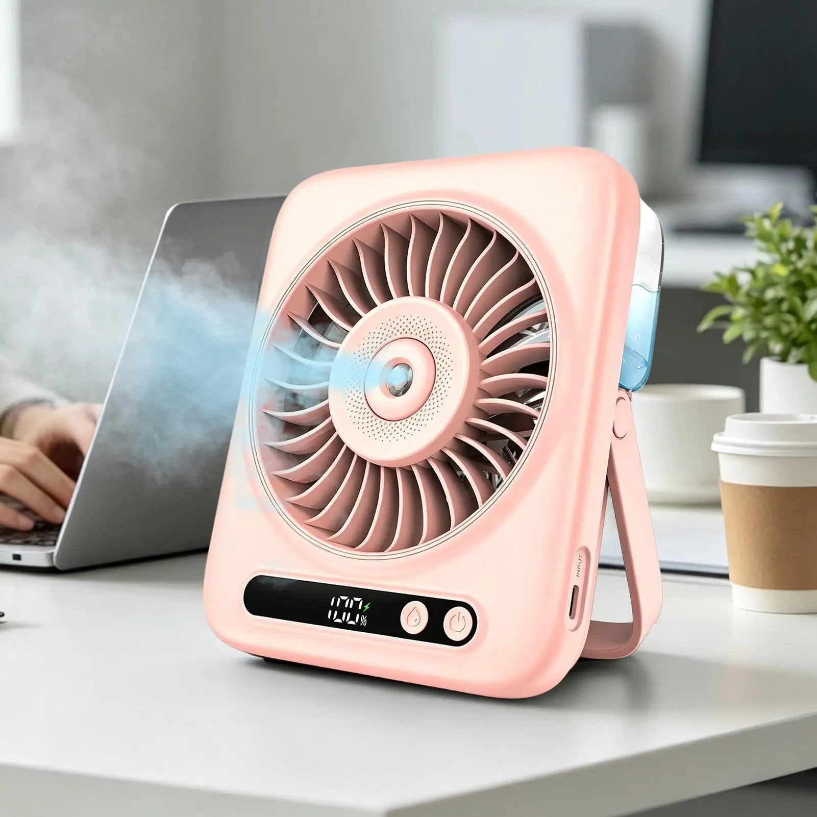 Portable Mist Fan 5-Speed USB Rechargeable Humidifier 120-Degree Adjustable Angle LED Display Water Spray Fan For Bedside Dorm Zpaxo
