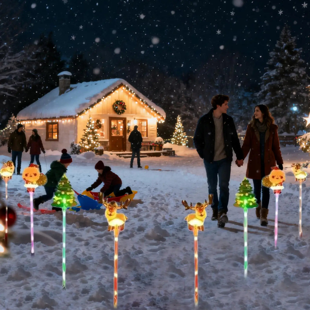 Solar Christmas Lights Reindeer Yard Stake Outdoor Waterproof LED