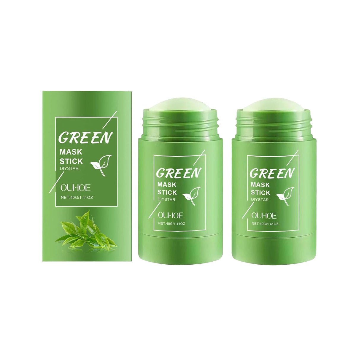 Ouhoe 40g Face Clean Mask Green Tea Cleansing Stick Mask Shrink pores Deep Blackhead Remover facial Cleansing Moisturizing Mask Zpaxo 2PCS