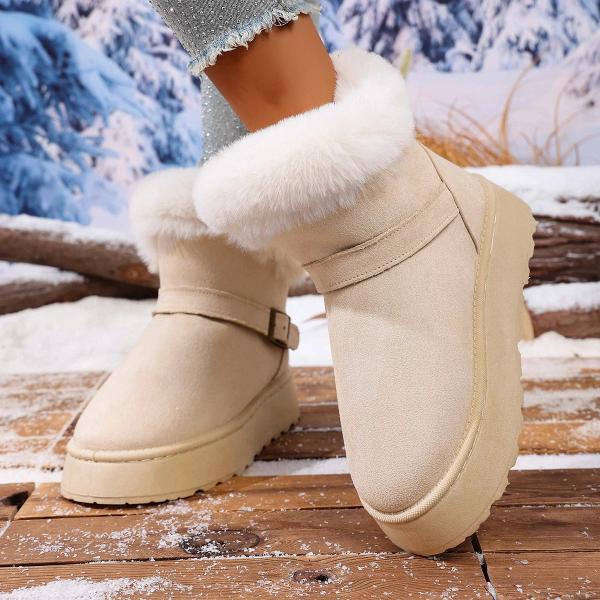 Women Ankle Boots 2025 New Comfortable Luxury Flat Snow Boots Women Winter Outdoor Thickened Fluff Women Shoes Zapatos De Mujer Zpaxo