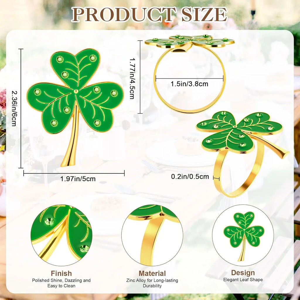 Lucky Clover Rhinestone Napkin Rings Resin Diamond Studded Holders