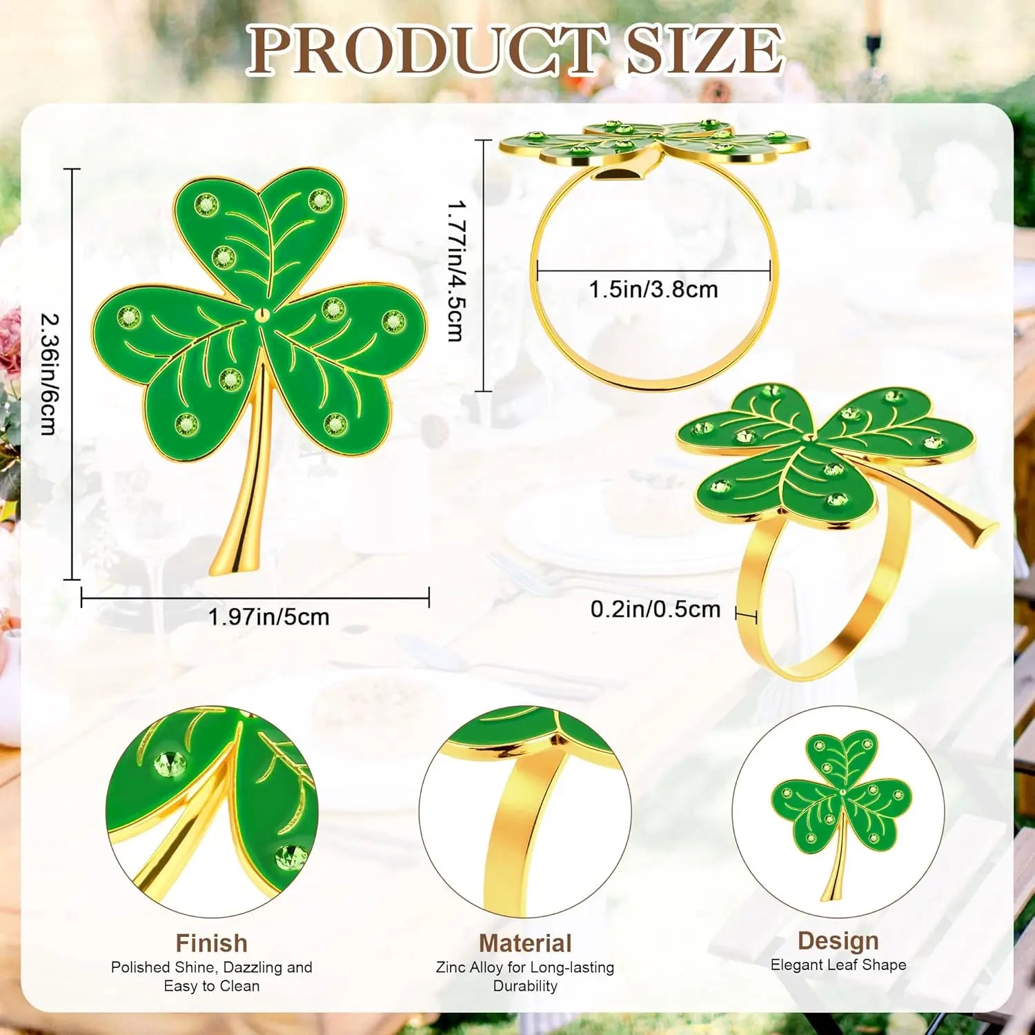 Lucky Clover Rhinestone Napkin Rings Resin Diamond Studded Holders