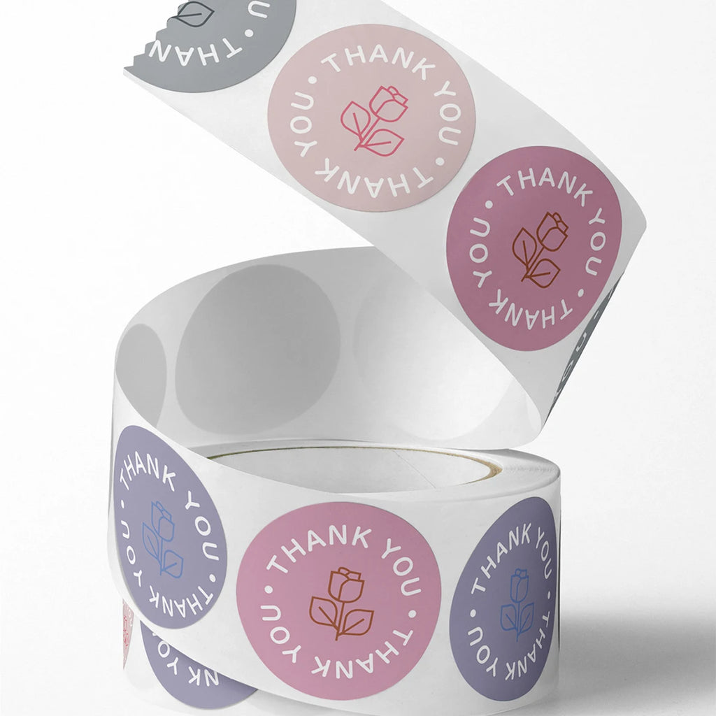 500pcs/Roll Thank You Stickers Rose Round Label Stickers Envelope Gift Packaging Stationery for Birthday Wedding Business Zpaxo